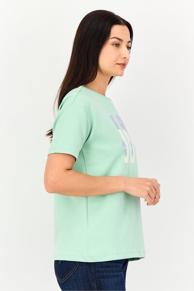 JDY Women Crew Neck Short Sleeve Brand Logo T-Shirt, Mint Green
