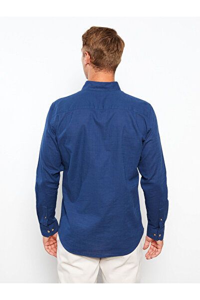 LC Waikiki Ανδρικό πουκάμισο με μακρυμάνικο ποπλίνα σε μπλε ναυτικό χρώμα