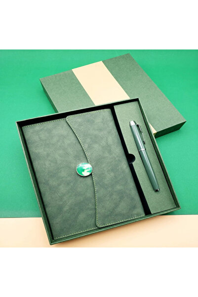 shopwave Special Boxed Leather Notebook and Rollerball Pen Set Green