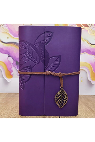 shopwave Leaf Patterned Unlined Leather Notebook Purple