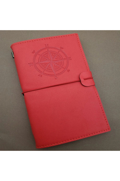 shopwave Red Leather Notebook with Compass Design