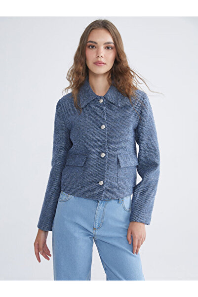 LC Waikiki Jachetă din tweed pentru femei cu guler cămașă