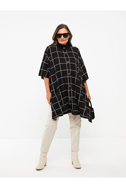 LC Waikiki Özmarka New Season Mock Neck Patterned Women's Poncho
