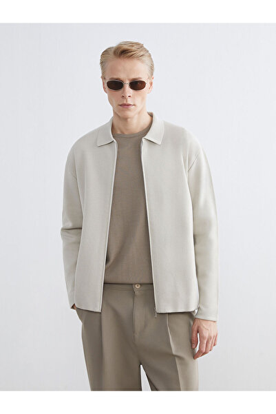 LC Waikiki Mg Trenden Beige Polo Collar Men's Knitwear Cardigan