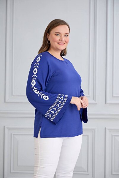 MODA Bluză tunică pentru femei, mărime mare, elastică, cu detalii brodate