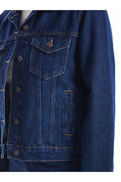 LC Waikiki Γυναικείο τζιν μπουφάν με γιακά ίσιο μακρυμάνικο