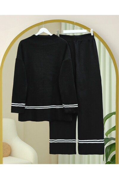 Modamorfo Skirt and Sleeve Striped Knitwear Set - Black