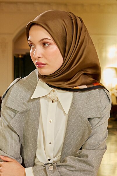 Levidor Μεταξωτό μαντήλι με τετράγωνο σχέδιο χακί