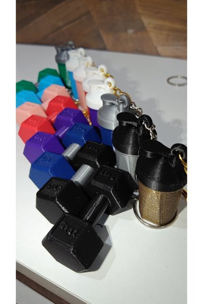 END Design Sports Themed Dumbbell & Shaker Keychain Set That Makes Sound When Shaken |   Multi-Colored Bag Ornament