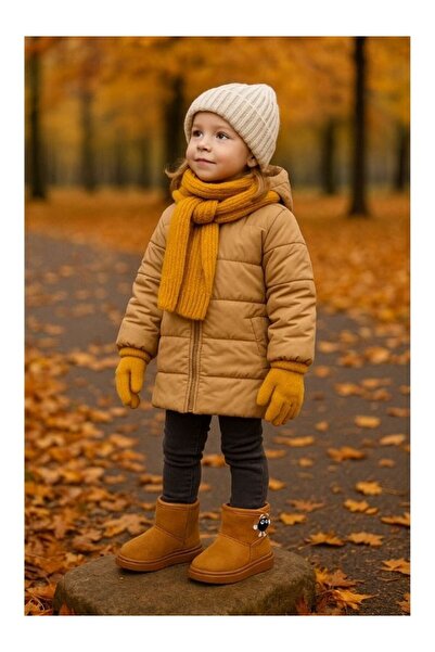 Motif Trend Wisco Kız Çocuk Süet Bot Figürlü Taba – Sıcak Astar, Kaymaz Taban, Rahat Günlük Kışlık Bot