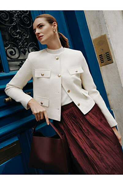 LC Waikiki Дамско сако от туид с кръгло деколте