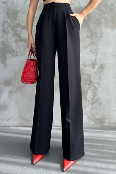 Balenbi Women's Pleated High Waist Wide Leg Stretch Fabric Palazzo Pants 1139