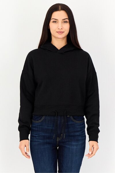 Crosshatch Women Solid Long Sleeve Hoodie, Black
