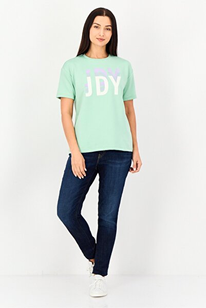 JDY Women Crew Neck Short Sleeve Brand Logo T-Shirt, Mint Green