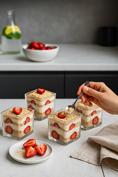 Kezze 4'lü Cam Magnolia Kase Seti-Şık Sunumlar İçin Tatlı Puding ve Dondurma ...