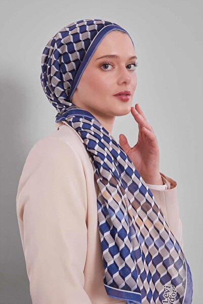 Levidor Denim blue cube pattern soft scarf