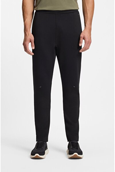 BOSS Erkek Normal Kalıp Beli Lastikli Esnek ve Hızlı Kuruyan Kumaş Düz Paça Siyah Eşofman Altı 50531239-0