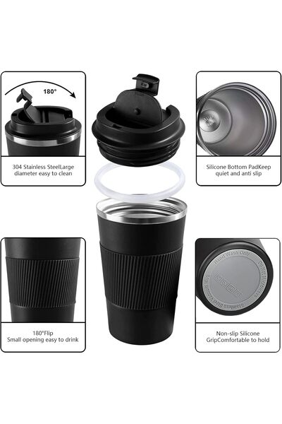 Lesha Insulated Travel Coffee Mug, Spill Leak Proof, Stainless Steel Coffee Cups with Lids(Black, 17 OZ)