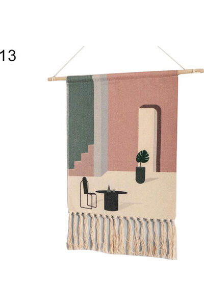 HALAMODO Bohemian Beige Green Pink Tassel Wall Hanging Tapestry 98x50cm