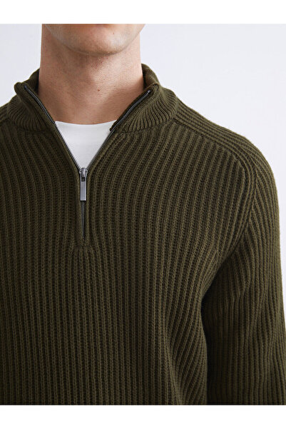 LC Waikiki Lcw Vision Khaki Stand Collar Long Sleeve Men's Knitwear Sweater