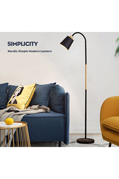 HALAMODO مصباح أرضي زاوية LED عصري، على المفتاح، معدن، ضوء دافئ، أسود، 40 وات...