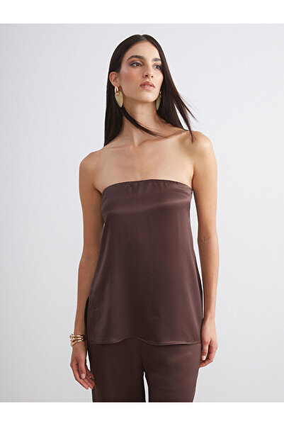 LC Waikiki Özmarka Νέα Σεζόν Σατέν Μπλούζα με Στράπλες Λαιμόκοψη