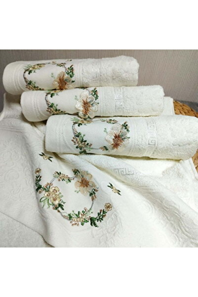 OEM Set of 4 bath towels, fluffy, with embroidery, 100% cotton, size 50 x 90 cm, Soft Yvoire