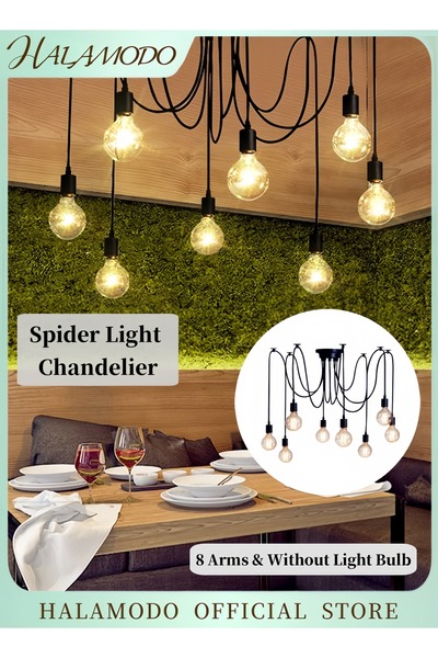 HALAMODO ثريا العنكبوت ذات الإضاءة، 8 أذرع، بتصميم ستيم بانك صناعي عتيق، معلق...