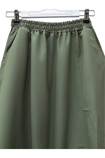 Modamorfo Parachute Skirt with Elastic Waist and Pockets - Khaki