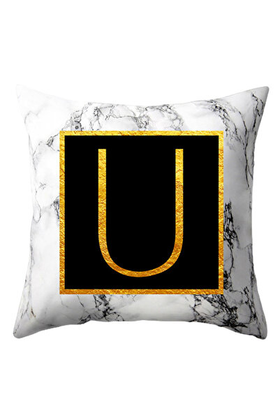 HALAMODO 45 x 45cm White Black Gold Marbled Alphabet Letter Sofa Pillow Cover