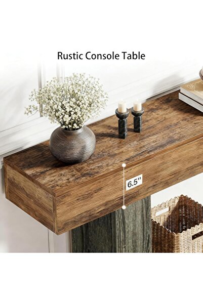 HoMeY furniture طاولة كونسول تشولوفز، خشب، تخزين، أرجل قابلة للتعديل، بني ريف...