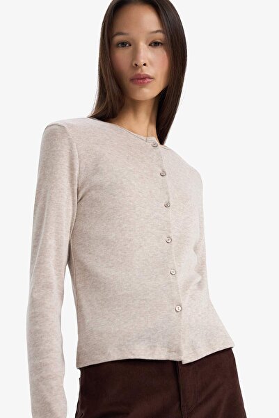 DeFacto Slim Fit Slim Fit V-Neck Ribbed Long Sleeve T-Shirt G6337Ax25Wn