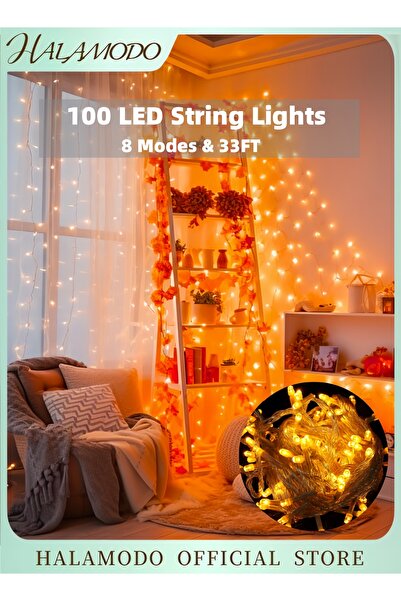 HALAMODO سلسلة أضواء LED بطول 33 قدمًا مع 100 مصباح و8 أوضاع، مقاومة للماء، س...