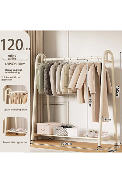 POWER شماعة ملابس ثابتة بسيطة، شماعة ملابس معدنية كبيرة متحركة مع عجلات وقضيب تخزين (120 سم)