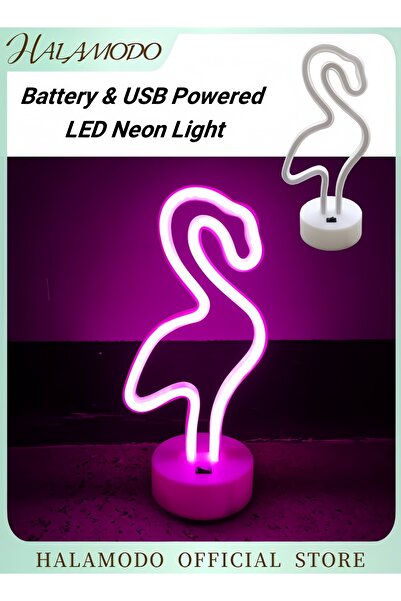 HALAMODO مصباح نيون فلامنجو يعمل بالبطارية ومنفذ USB، لافتات نيون LED، أضواء ...