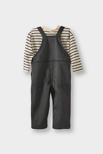 DeFacto Baby Boy 2-Piece Set Striped Long Sleeve T-Shirt Corded Fabric Velvet Salopet G0024A525Wn