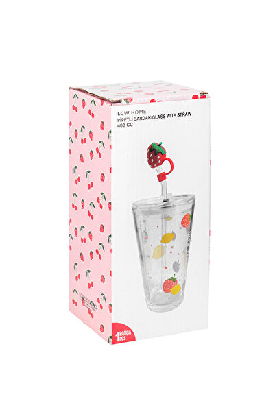 LC Waikiki Renkli̇mağazadan Lcw Home Mixed B Printed Glass Cup with Straw 400 ml