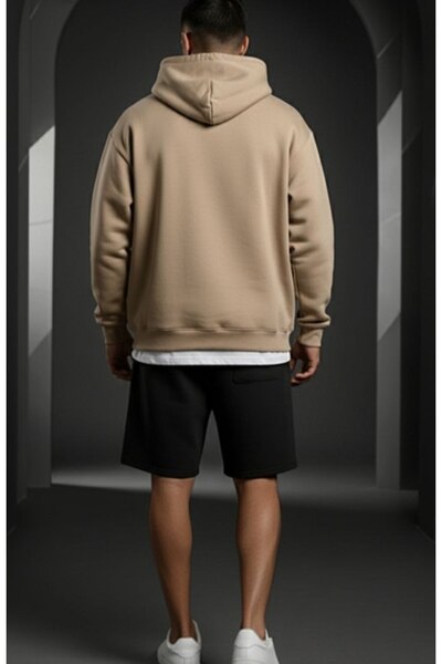 REBRAND Fleece-Lined Sweatpants Shorts Set Printed Oversized Hooded Sweatshirt Thick 3 Yarn