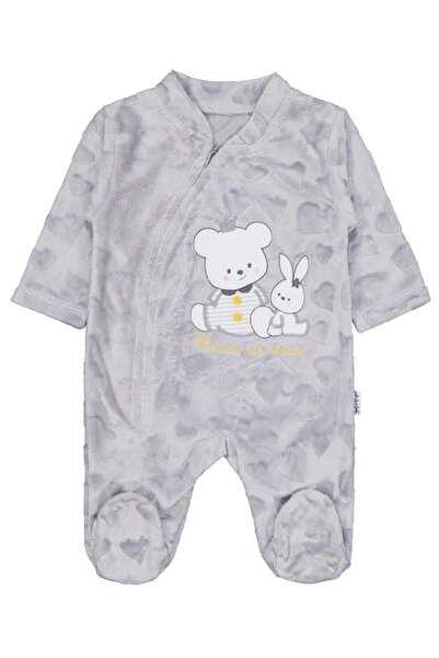 Minidamla Girl Bear Rabbit Embroidery Zippered 1-6 Months Jumpsuit - Gray 1-3 Months