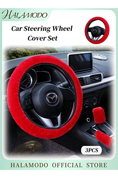 HALAMODO طقم أغطية عجلة قيادة السيارة من الفرو مكون من 3 قطع، طقم أغطية عجلة ...