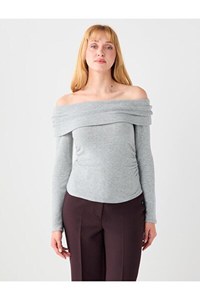 Jimmy Key Anthracite Slim Fit Boat Neck Modal Knitted Blouse