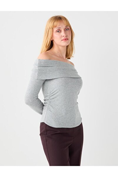 Jimmy Key Anthracite Slim Fit Boat Neck Modal Knitted Blouse