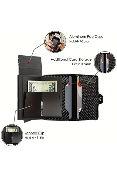 ELEVIA Carbon Wallet with Slide Function, RFID Anti-Fraud Protection, Aluminum Section, Carbon Black