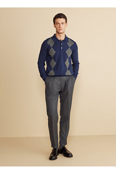 BROOKS BROTHERS Normal Bel Duble Paça Standart Antrasit Erkek Pantolon BBFW25MPT005