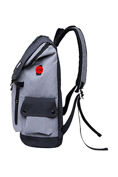 HALAMODO Anti-Theft Grey/Black USB Backpack For 15.6 Laptop