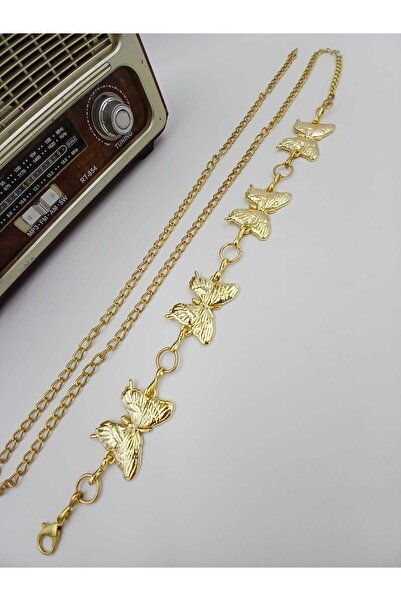 arlıva moda Kelebek baskı metal zincirli kadın pantolon kemeri, elbise kemeri, ceket kemeri