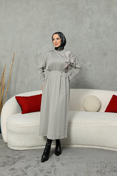 NEW DAĞ Floral Detailed Belted Knit Dress