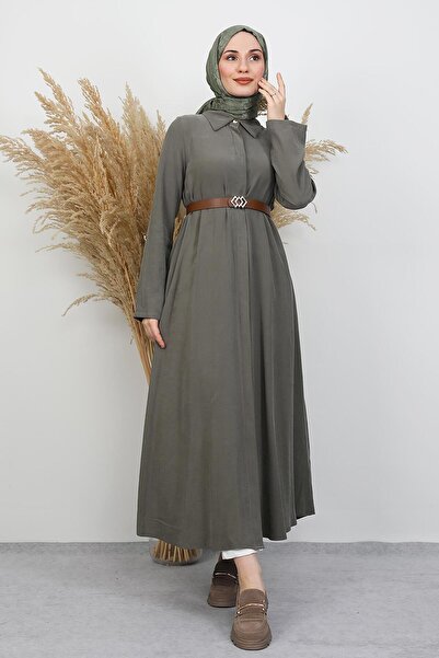 GİYZAMİLA Belted Shirt Tunic Light Khaki
