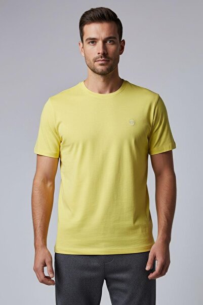 Sabri Özel BİSİKLET YAKA NAKIŞLI ERKEK T-SHIRT Sarı