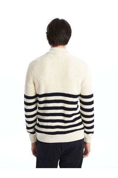 LC Waikiki Ανδρικό πλεκτό πουλόβερ με μακριά μανίκια Ecru ψηλός λαιμός